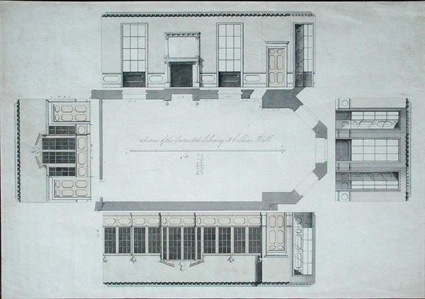 Sectie van de Voorgenomen Bibliotheek in Cobham Hall, Kent door George Shakespeare