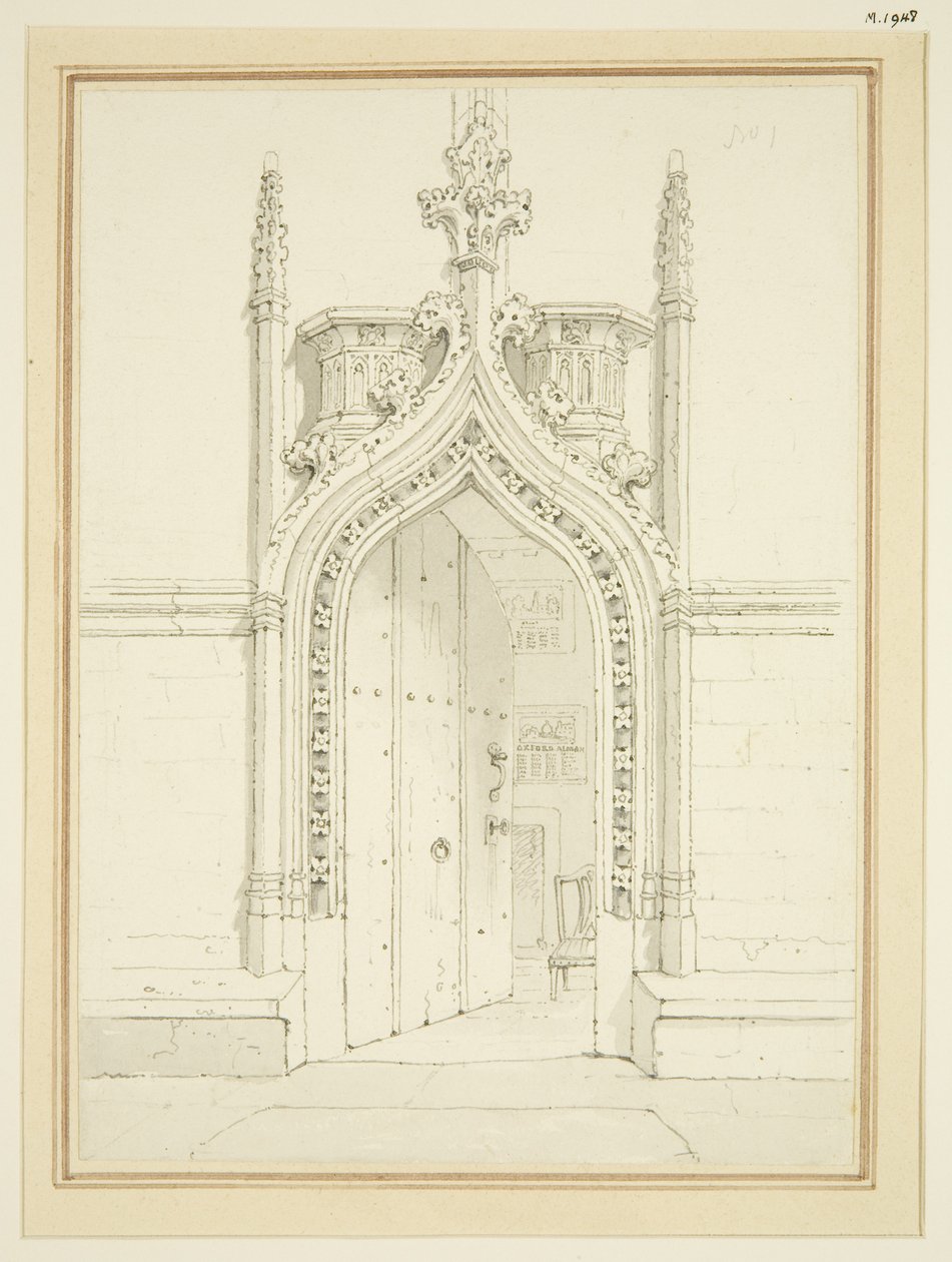 Deur van de sacristie van St Mary Redcliffe, ca. 1812 door George Shepherd