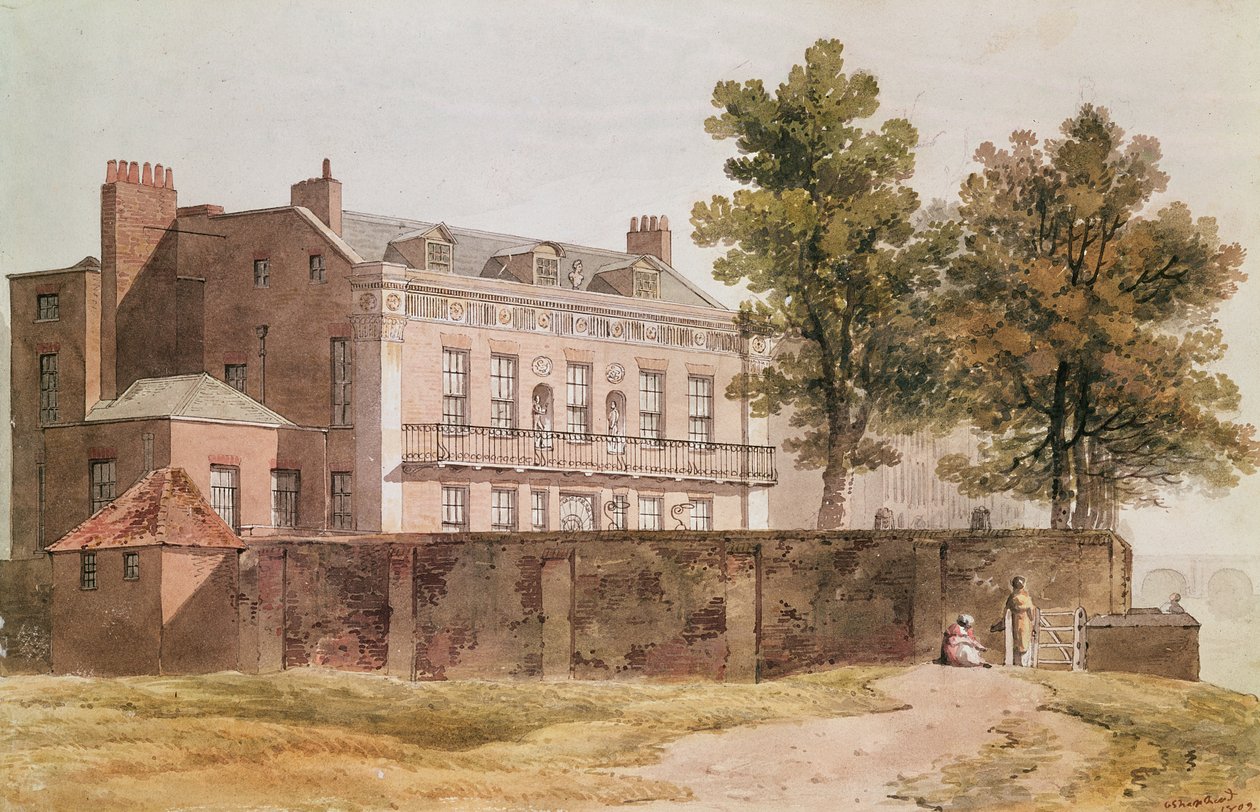 Uitzicht op Grosvenor House in Millbank, 1809 door George Shepherd