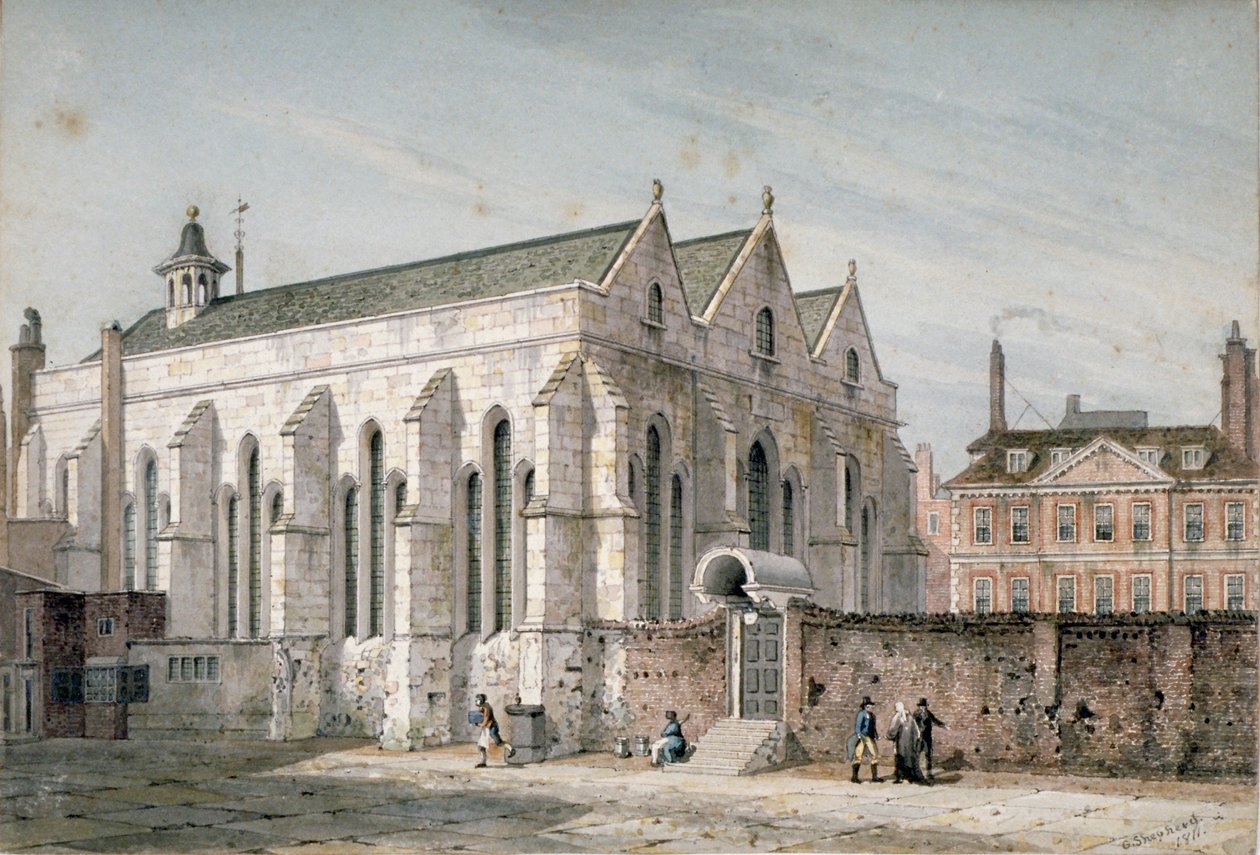 Aanzicht van Temple Church, City of London, 1811 door George Shepherd