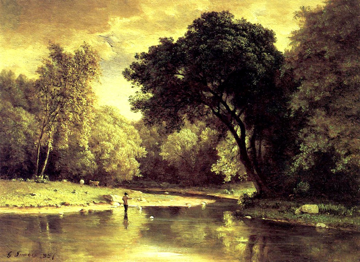 Visser in een Stroom door George Snr. Inness