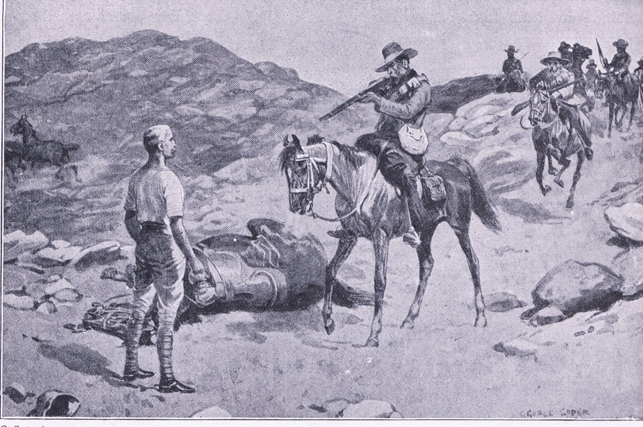Een dappere daad op de mars naar Hoopstad, Na Pretoria: De Guerrillaoorlog gepubliceerd door Harmsworth Bros Limited 1901 door George Soper