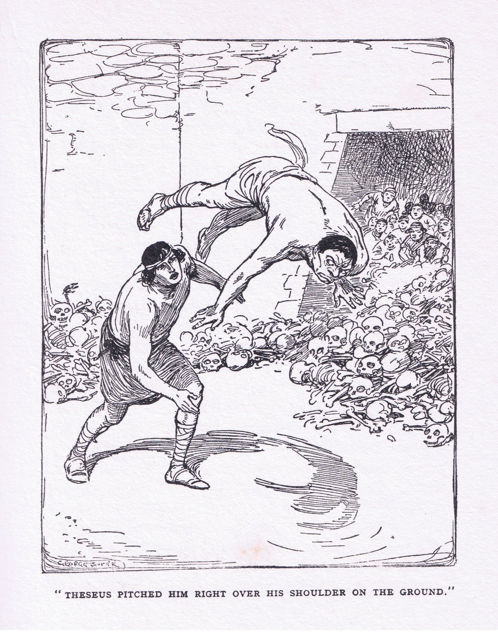 De zee gooide hem recht over zijn schouder op de grond, uit The Heroes gepubliceerd door George Allen en Unwin 1929 door George Soper