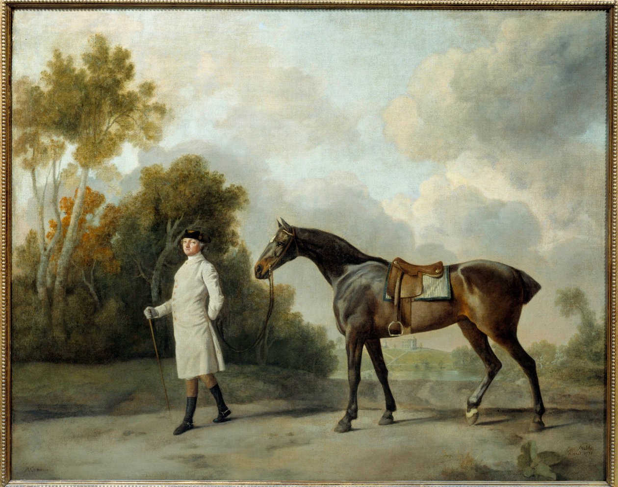 Portret van Assheton, Eerste Burggraaf Curzon en zijn merrie Maria Schilderij door George Stubbs (1724-1806) Zon. 1x1,28 m door George Stubbs