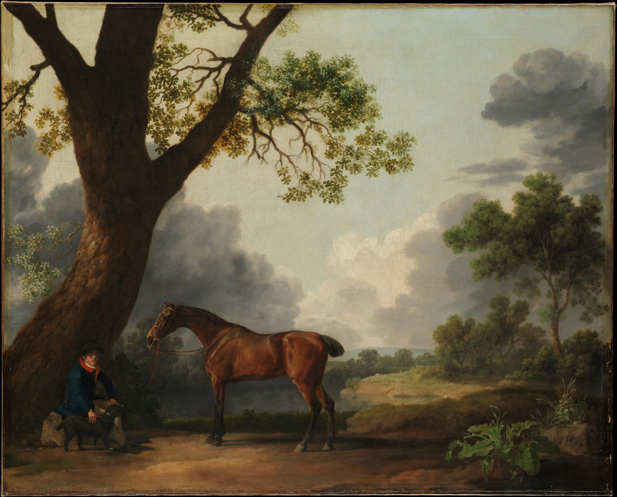 Het jachtpaard van de derde hertog van Dorset met een stalknecht en een hond door George Stubbs
