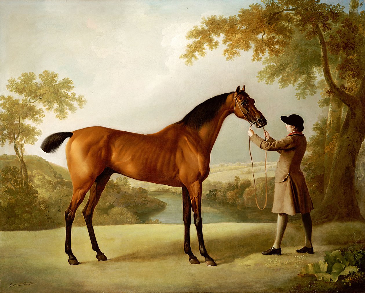 Tristram Shandy, een Bay Renpaard Gehouden door een Knecht in een Uitgestrekt Landschap, ca. 1760 door George Stubbs