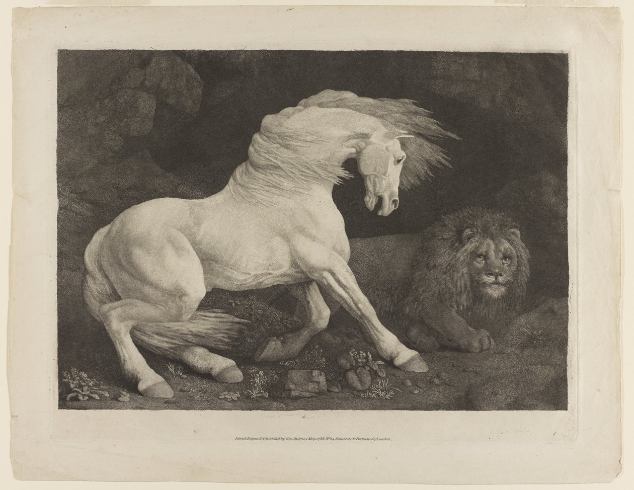 Een paard geschrokken door een leeuw, naar George Stubbs door George Townley Stubbs
