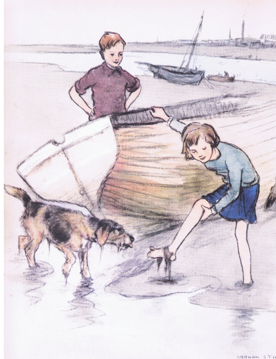 Vicky en Bill met Rosie, uit Mudlarks uitgegeven door Collins door George Vernon Stokes