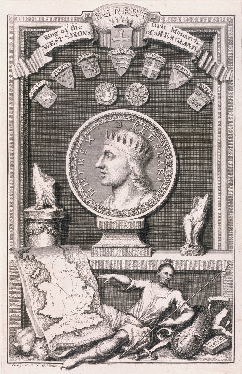 Egbert (gest. 839) Koning van de West-Saksen, Eerste Monarch van heel Engeland, gegraveerd door de kunstenaar (gravure) door George Vertue