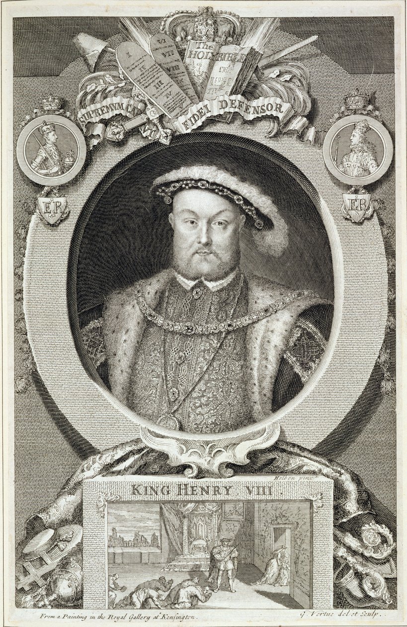 Hendrik VIII (1491-1547), naar een schilderij in de Koninklijke Galerij in Kensington door George Vertue