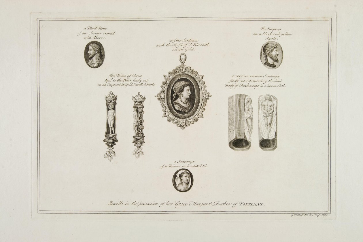 Juwelen in het bezit van Hare Genade Margaret Hertogin van Portland, 1749 door George Vertue