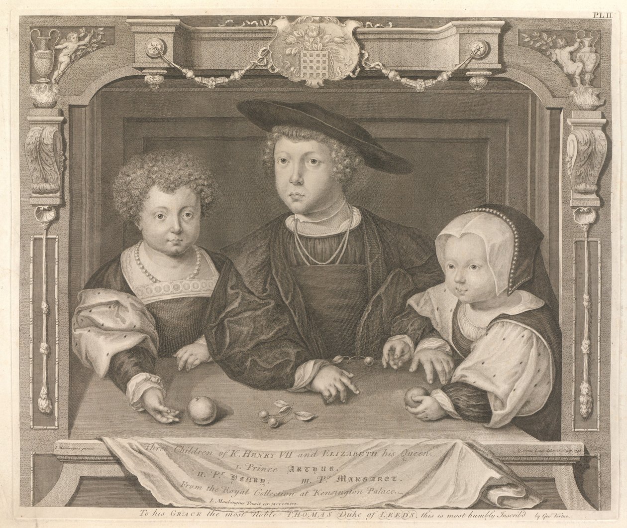 Drie kinderen van koning Hendrik VII en Elizabeth van York, zijn koningin door George Vertue
