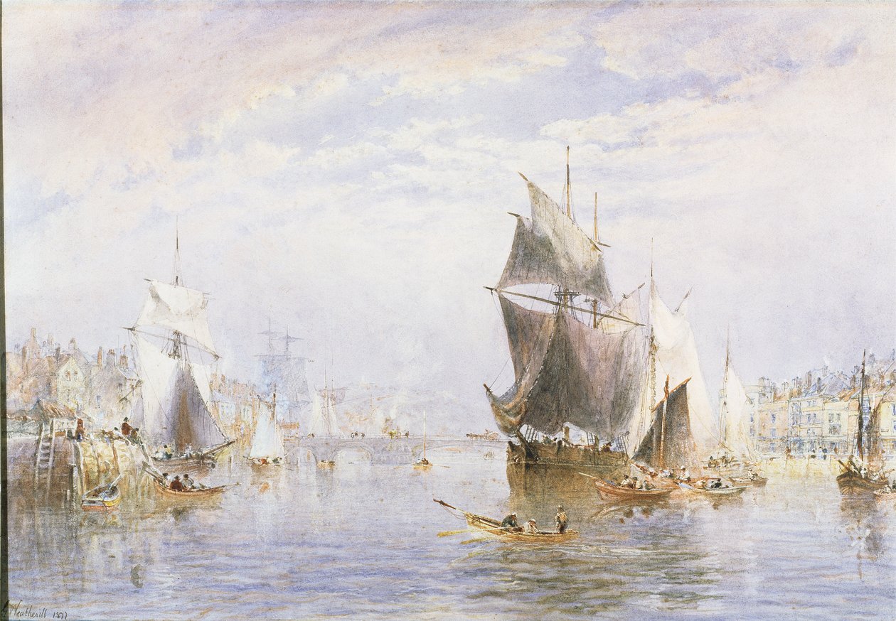 Kleine Vaartuigen op de Rivier bij Whitby Bridge, 1877 door George Weatherill