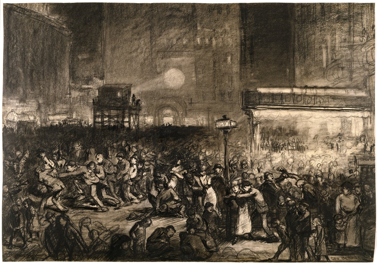 Verkiezingsnacht op Times Square door George Wesley Bellows
