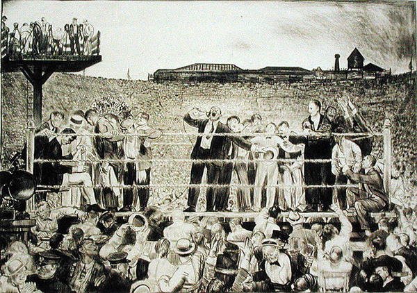 Introductie van Georges Carpentier: het Dempsey-Carpentier gevecht door George Wesley Bellows