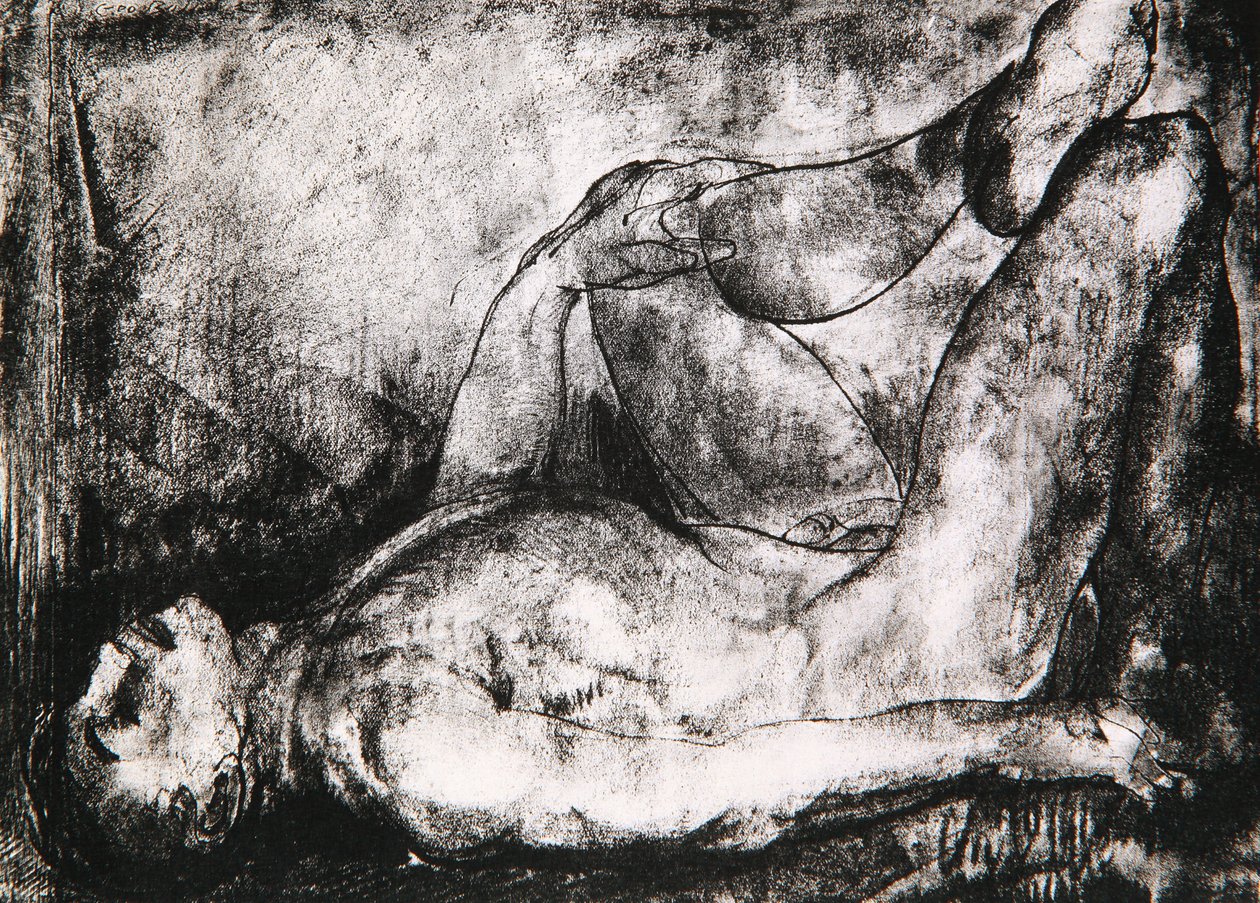 Man op Zijn Rug, Naakt, c.1916 door George Wesley Bellows