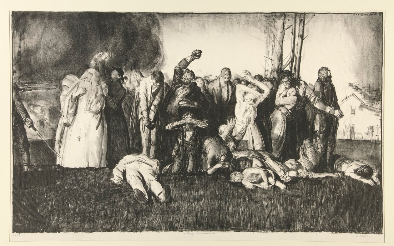 Dorpsbloedbad of Bloedbad bij Dinant, uit de serie OORLOG door George Wesley Bellows