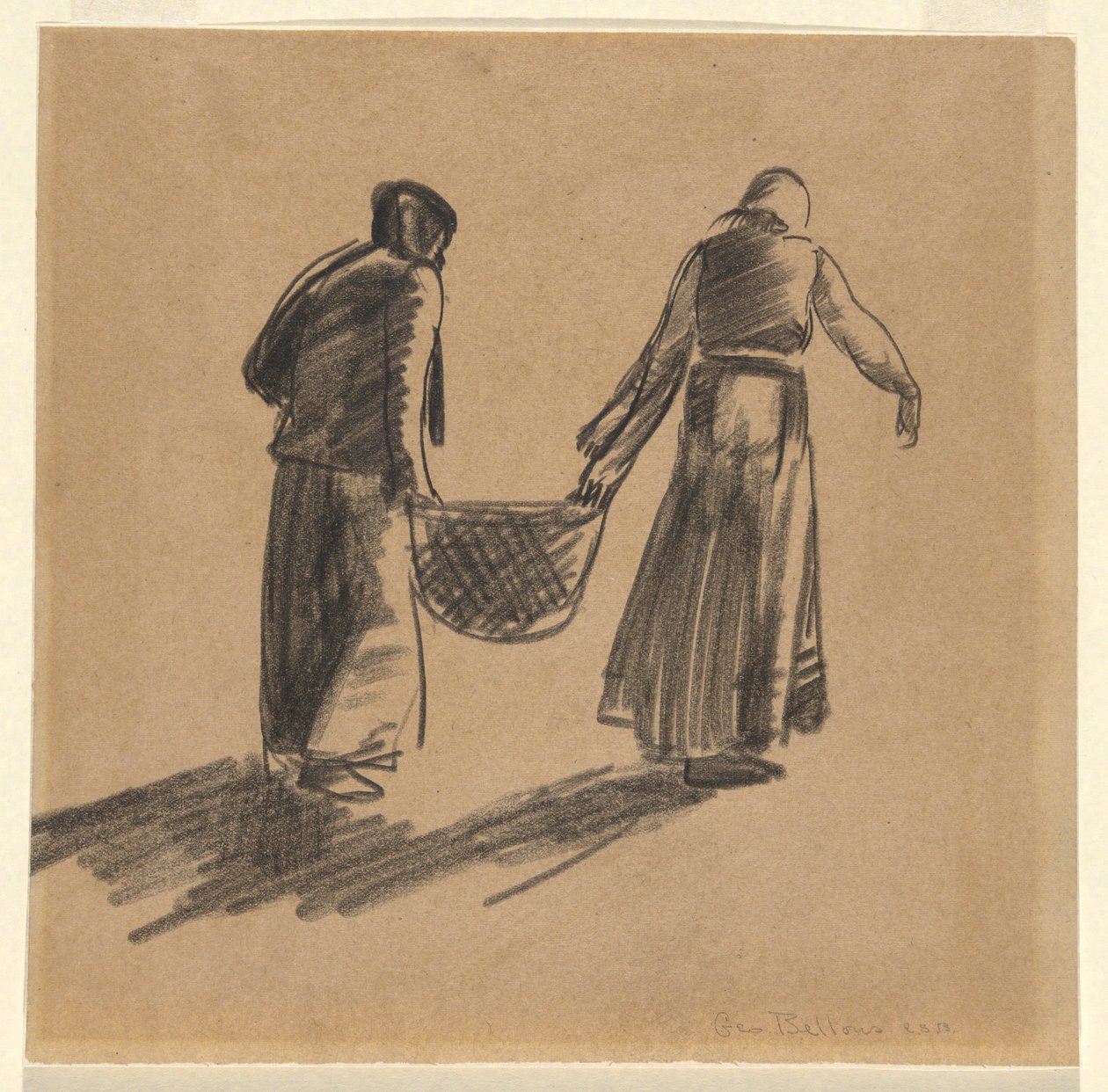 Vrouw met Mand, en dekblad met drukinstructies door George Wesley Bellows