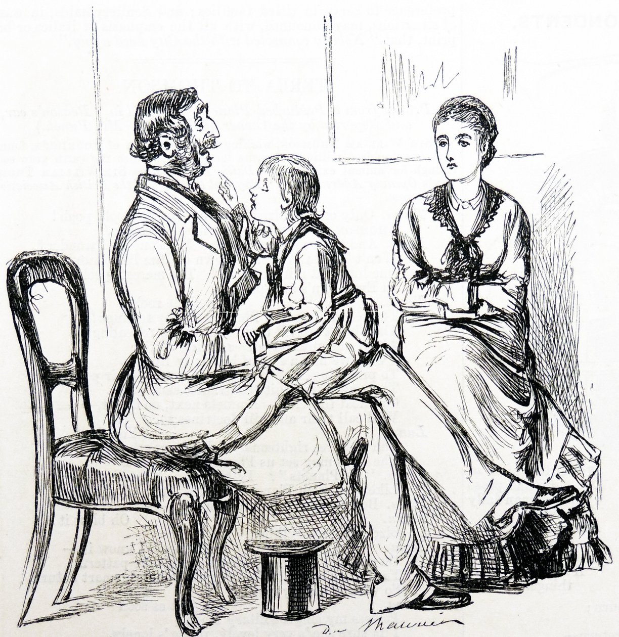 Kind gefascineerd door rubber gebruikt om kunstgebitten te bevestigen door George du Maurier