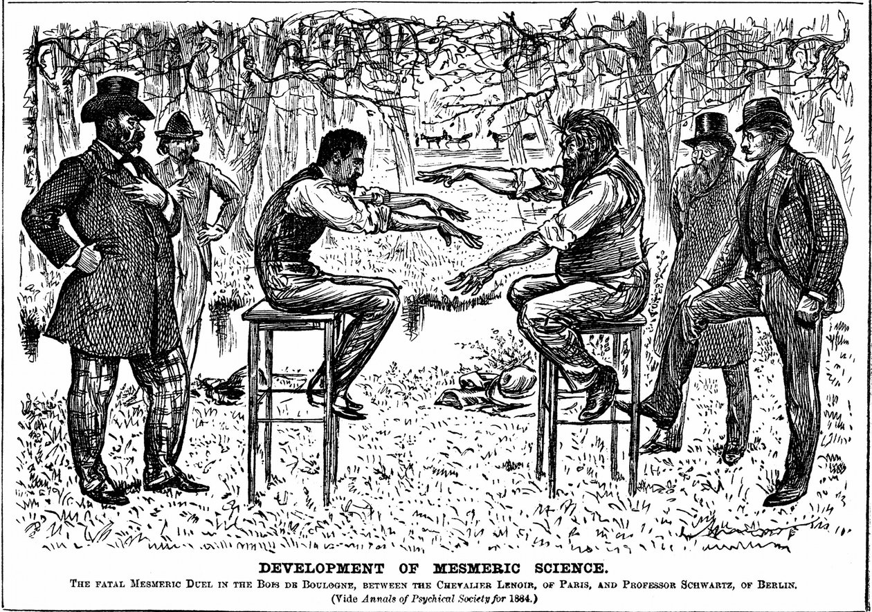 George du Maurier cartoon over de heropleving van het mesmerisme. Uit Punch, Londen, 4 december 1883 door George du Maurier