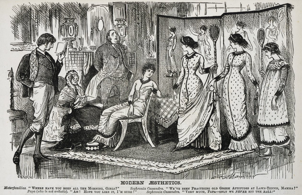 George du Maurier cartoon over de modieuze esthetische beweging in de decoratieve kunsten. Uit 