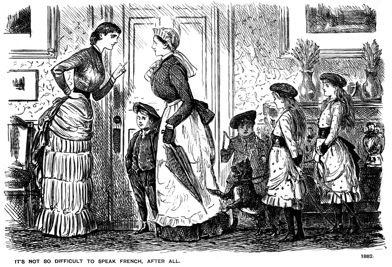 Het is toch niet zo moeilijk om Frans te spreken, 1882-1891 door George du Maurier