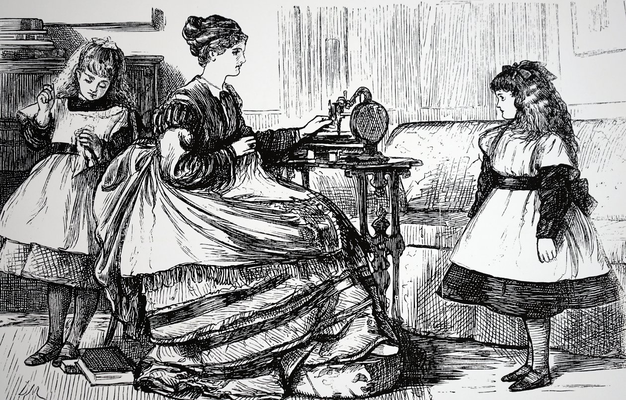 Naaimachine in een middenklasse huis door George du Maurier