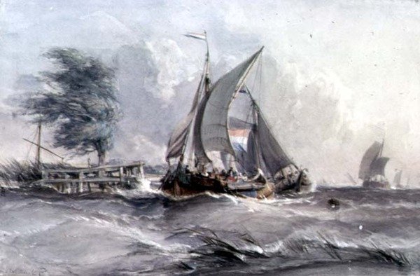 Een Winderige Dag: Boten in een Storm door George the Elder Chambers