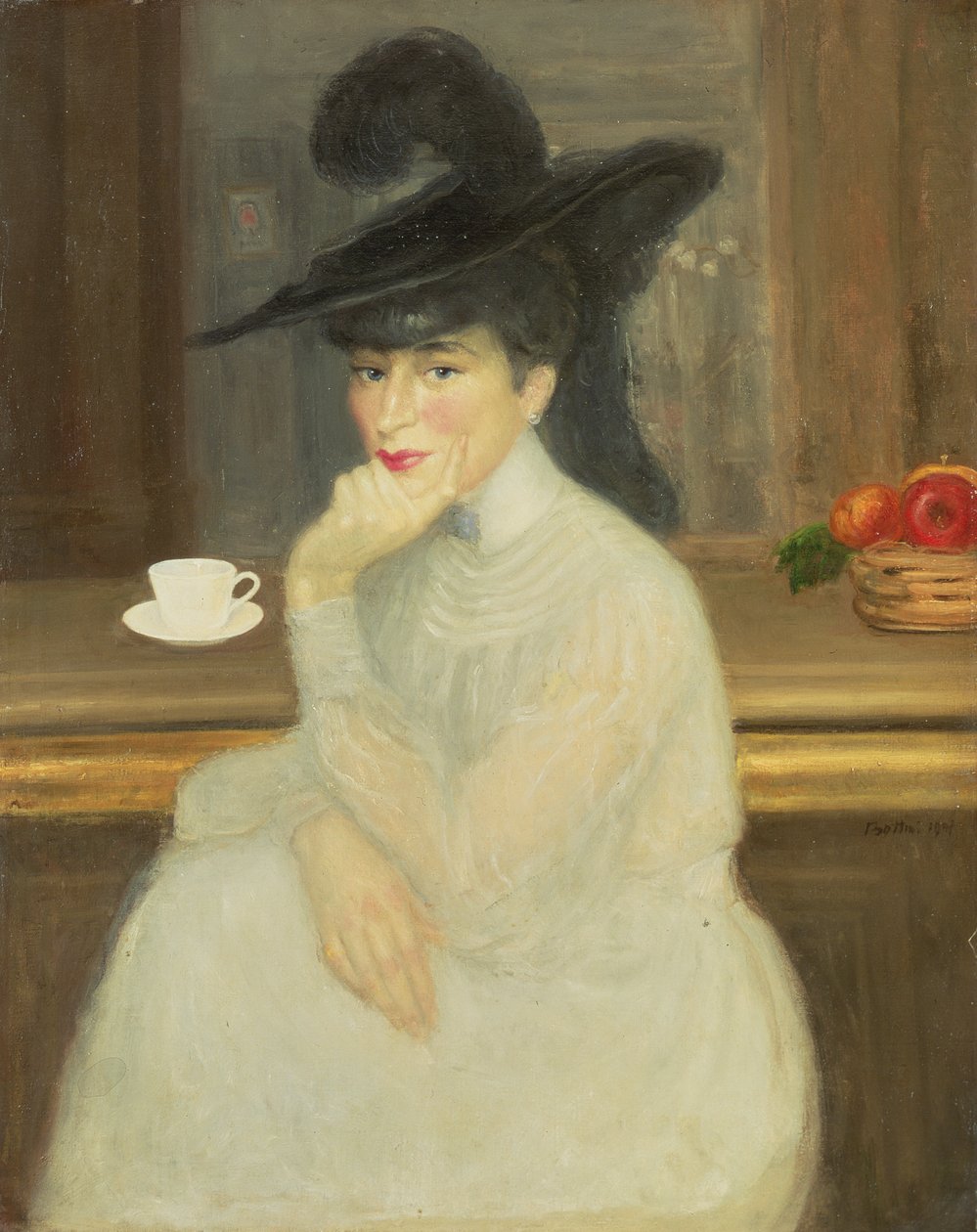 Wachten aan de bar: Portret van Sarah Bernhardt, 1907 door Georges Bottini