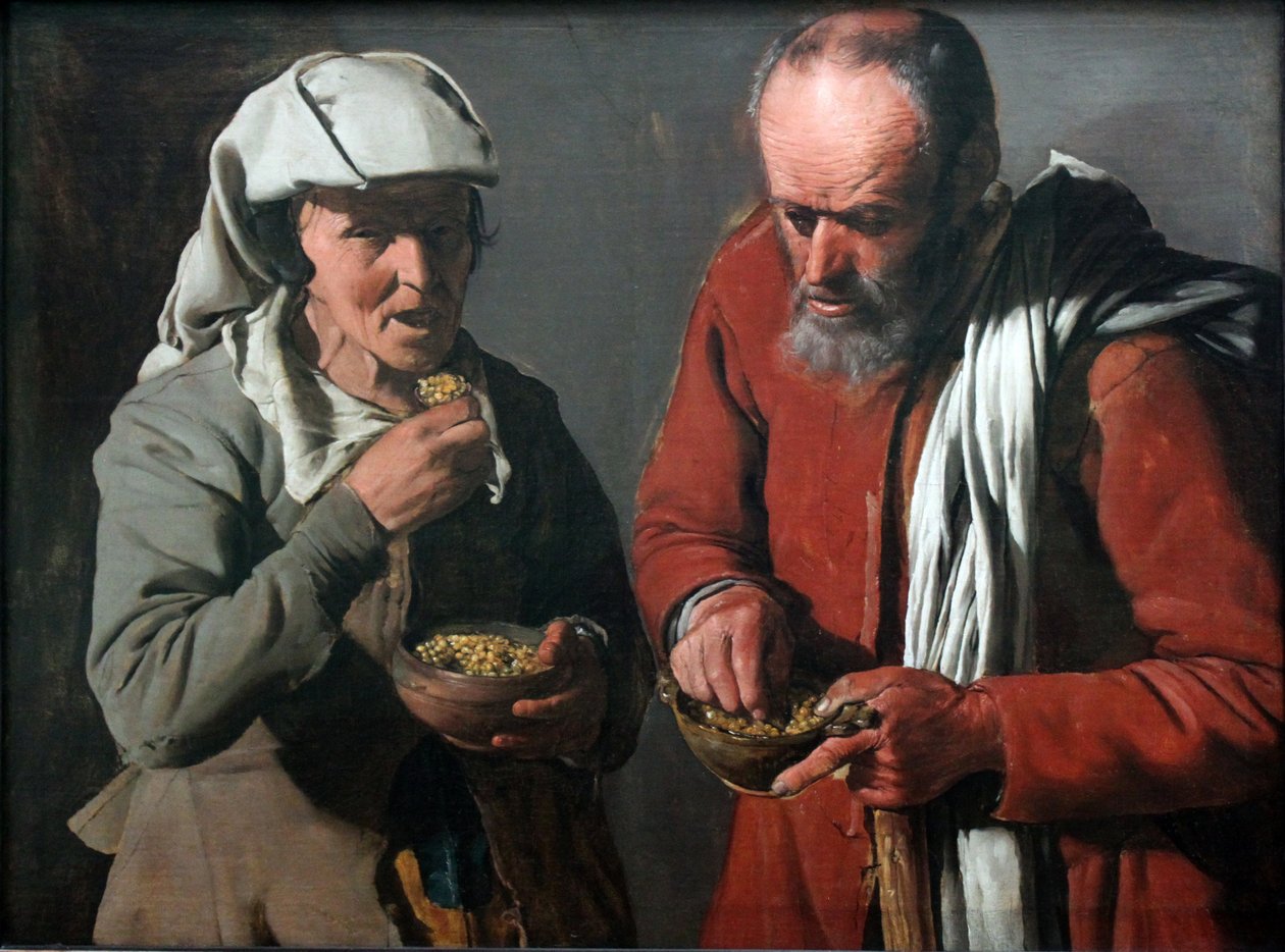 Boerenpaar dat erwten eet door Georges de La Tour