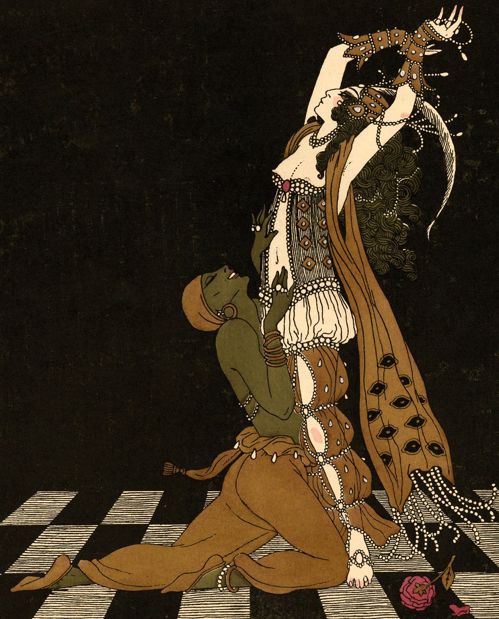 Vaslav Nijinsky en Ida Rubinstein in Schéhérazade door Georges (after) Barbier