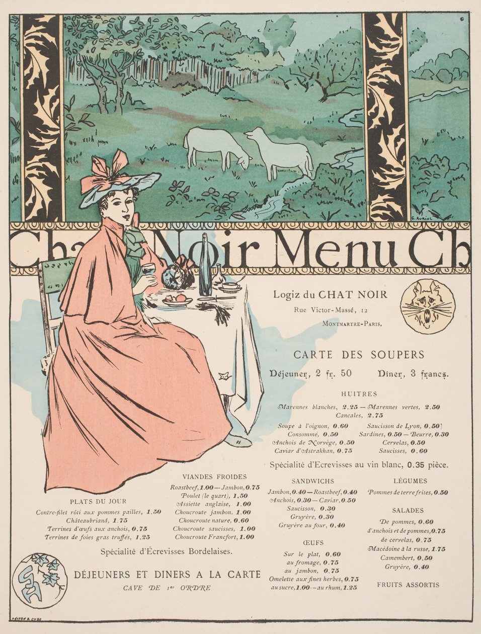 Menu van de Chat Noir door Georges Auriol