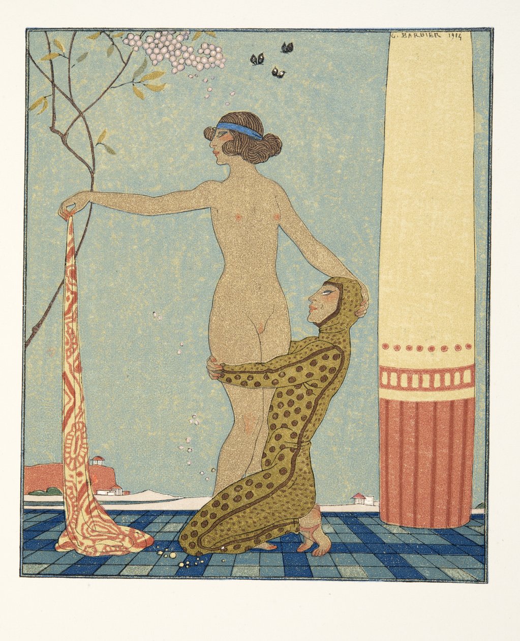 Bilitis, illustratie uit Les Chansons de Bilitis, door Pierre Louys, uitgegeven 1922 door Georges Barbier
