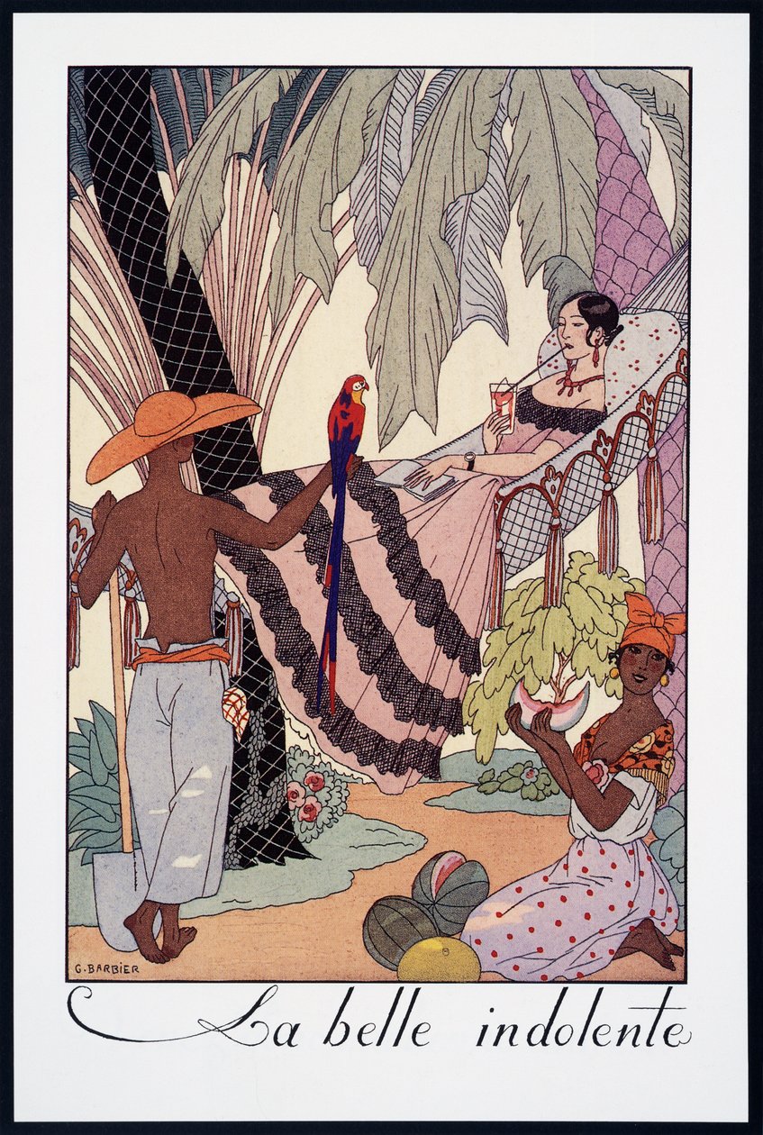 La Belle Indolente, lithografie uit Falbalas et Fanfreluches, Almanach des Modes Presentes, Passees et Futures, Frankrijk, 20e eeuw door Georges Barbier