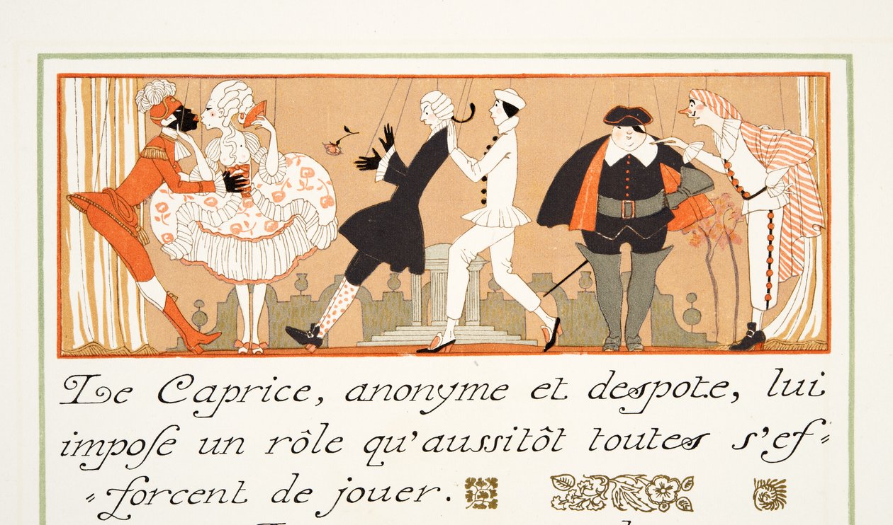 Le Caprice, uit Personages de Comedie, pub. 1922 door Georges Barbier
