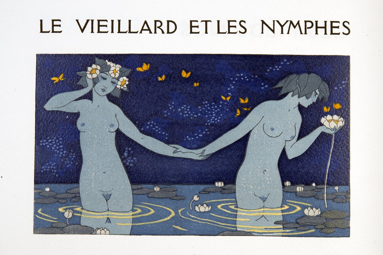 Le Vieillard et les Nymphes, illustratie uit Les Chansons de Bilitis, door Pierre Louys, uitgegeven 1922 door Georges Barbier