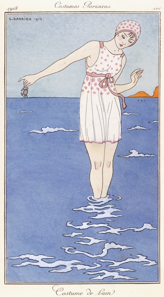 Parijse kleding: Badkostuum door Georges Barbier