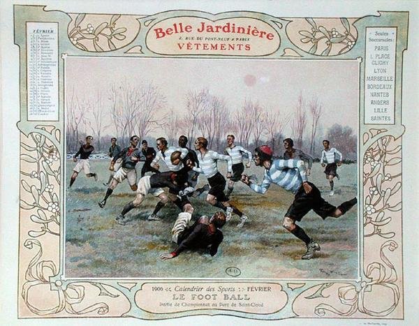 Rugby, illustratie voor februari uit een kalender voor de kledingwinkel 