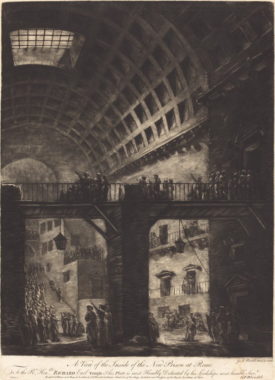 Een Uitzicht op de Binnenkant van de Nieuwe Gevangenis in Rome door Georges François Blondel
