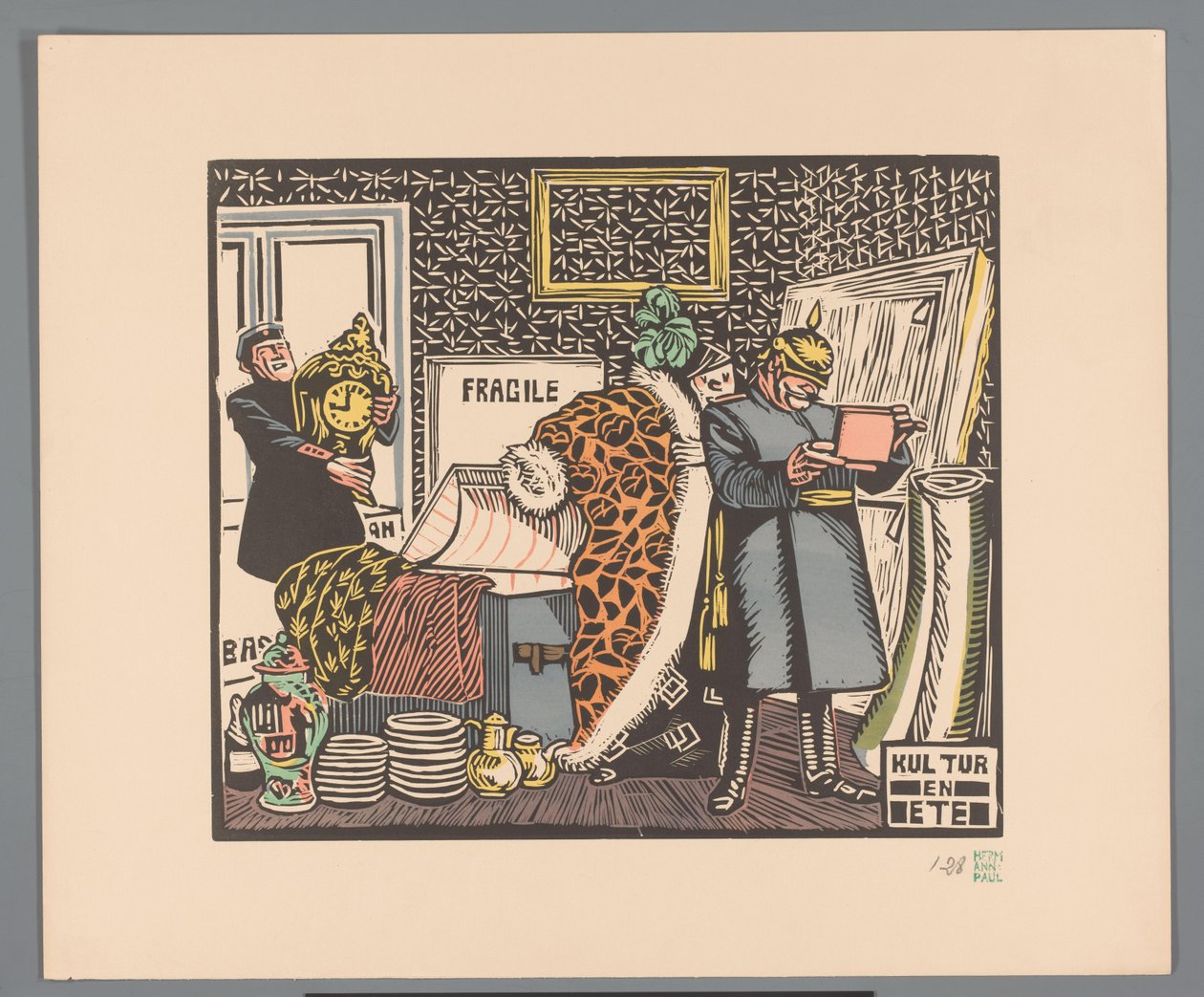 Soldaten plunderen een huis door Georges Hermann Rene Paul