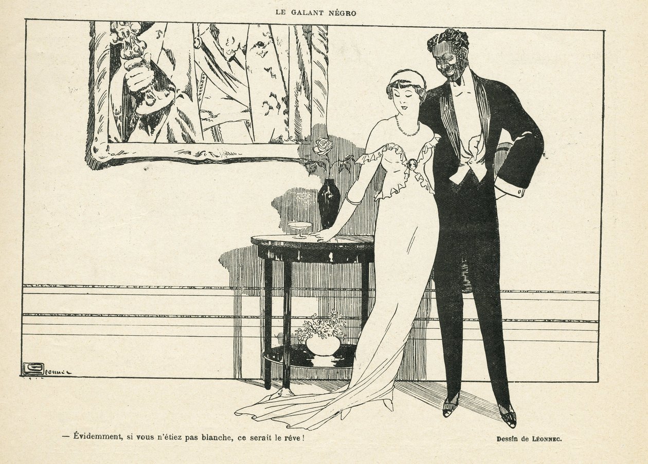 Illustratie van Georges Leonnec (1881-1940) in Le Lire, 20/07/12 - Le galant negro - Amour, xenofobie - Zwart door Georges Leonnec