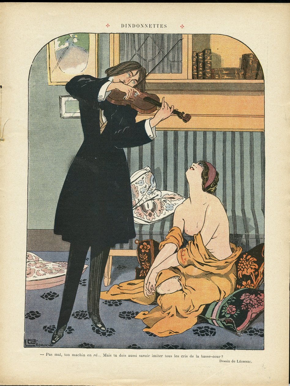 Illustratie van Georges Leonnec (1881-1940) in Le Rire, 21/09/12 - Turkije - Muziek, Viool door Georges Leonnec