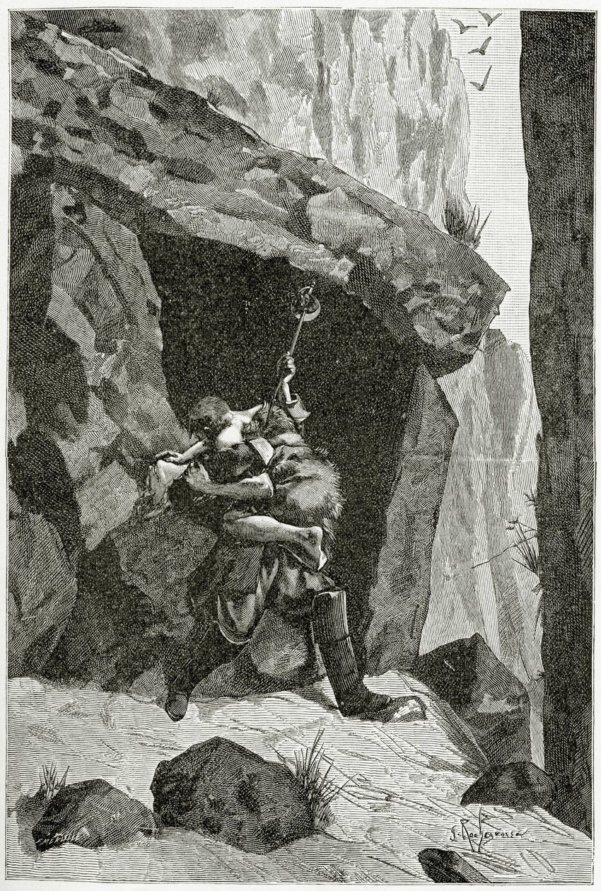 Gevecht van Han van IJsland en Ordener - illustratie uit Han van IJsland, 19e eeuw door Georges Marie Rochegrosse