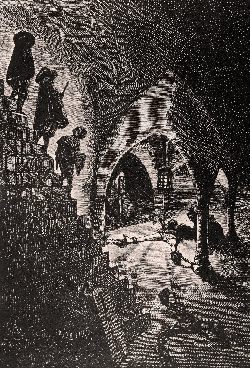La Cave Pénale - illustratie uit L’Homme qui rit, 19e eeuw door Georges Marie Rochegrosse