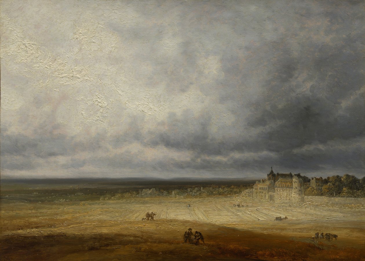 Landschap met een Geploegd Veld en een Dorp, waarschijnlijk na 1827 door Georges Michel