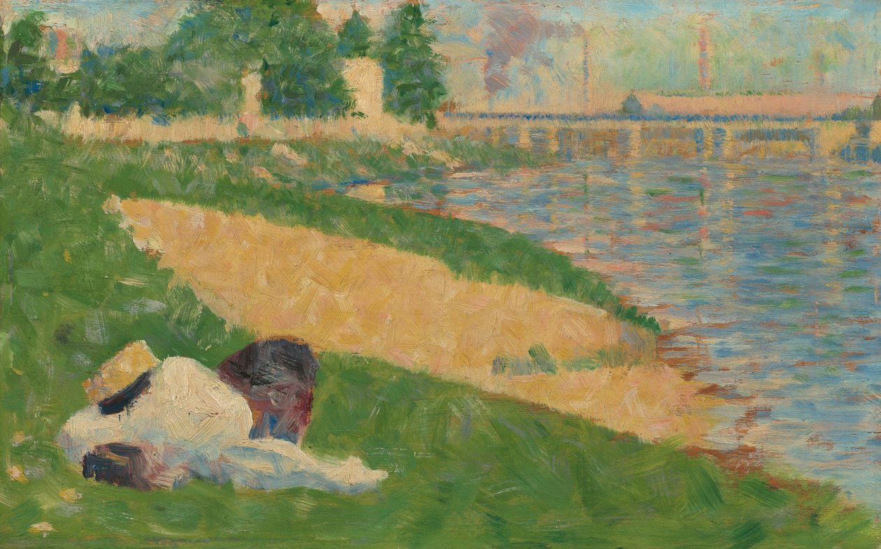De Seine met kleding aan de oever Studie voor baders in Asnières, 1883-1884 door Georges Pierre Seurat