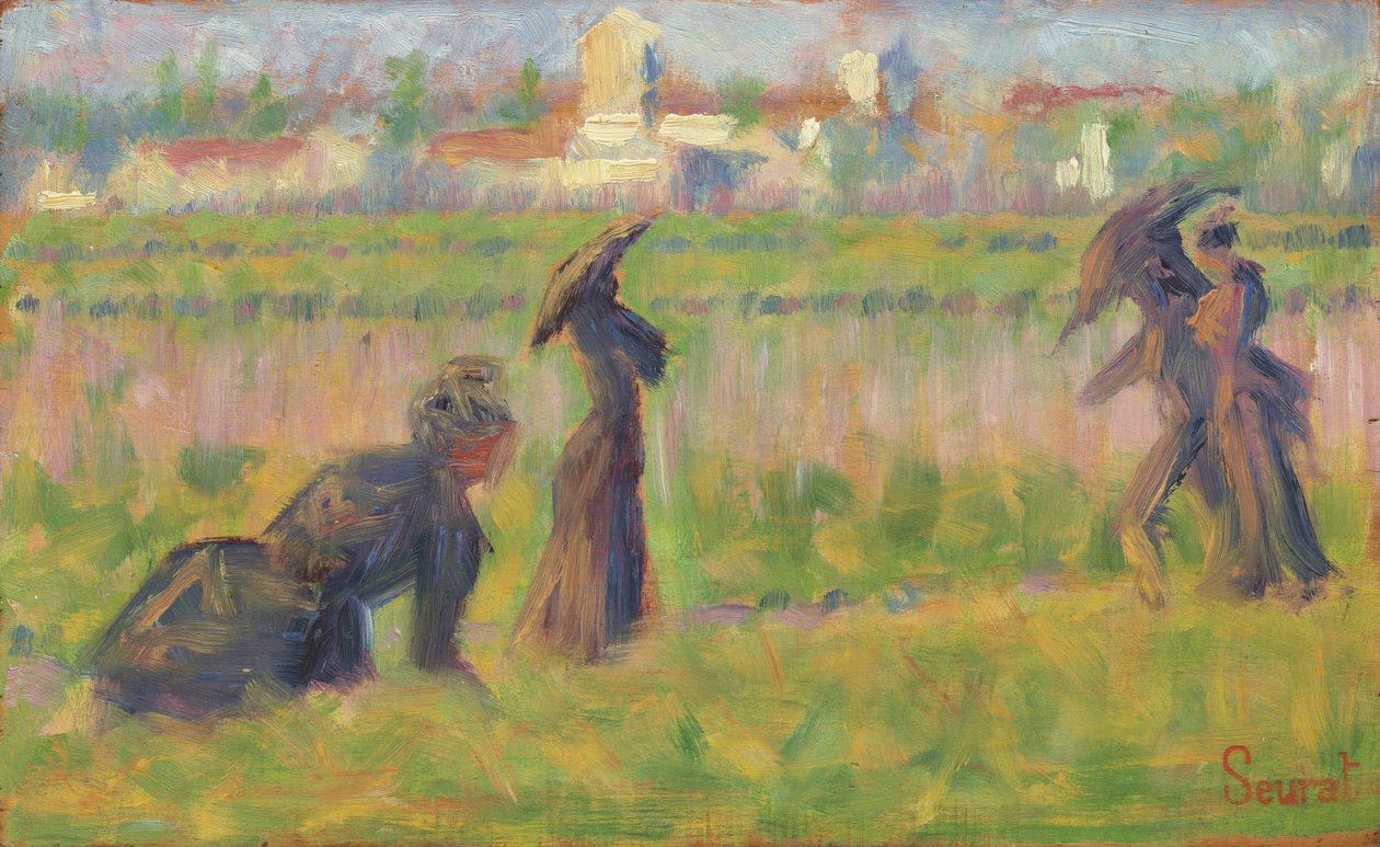 Figuren in een landschap door Georges Seurat