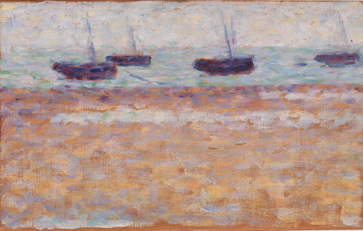 Vier Boten in Grandcamp door Georges Seurat