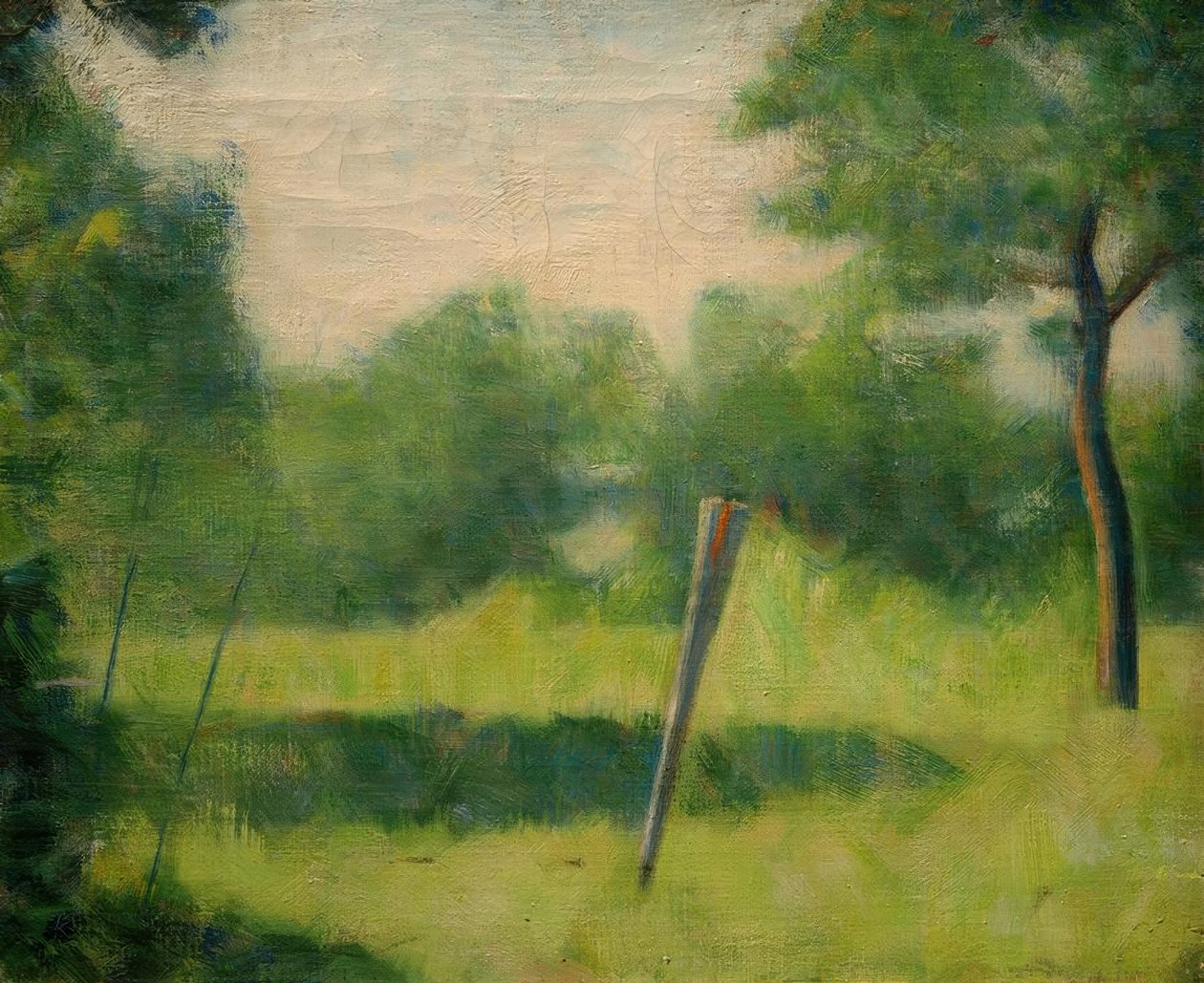 Landschap met een paal door Georges Seurat
