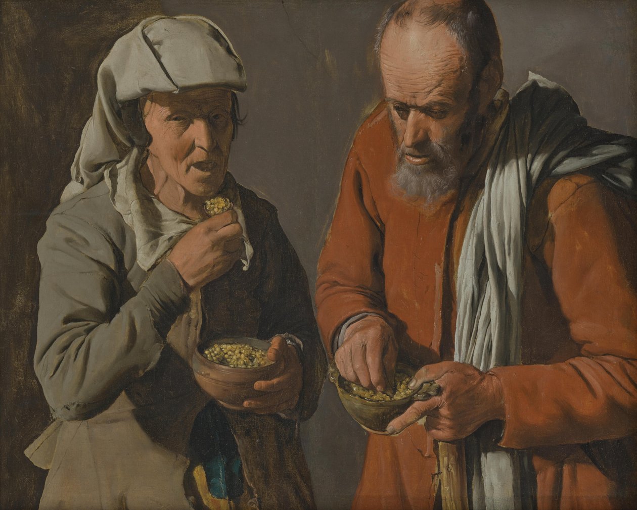Een boerenpaar dat erwten eet door Georges de La Tour